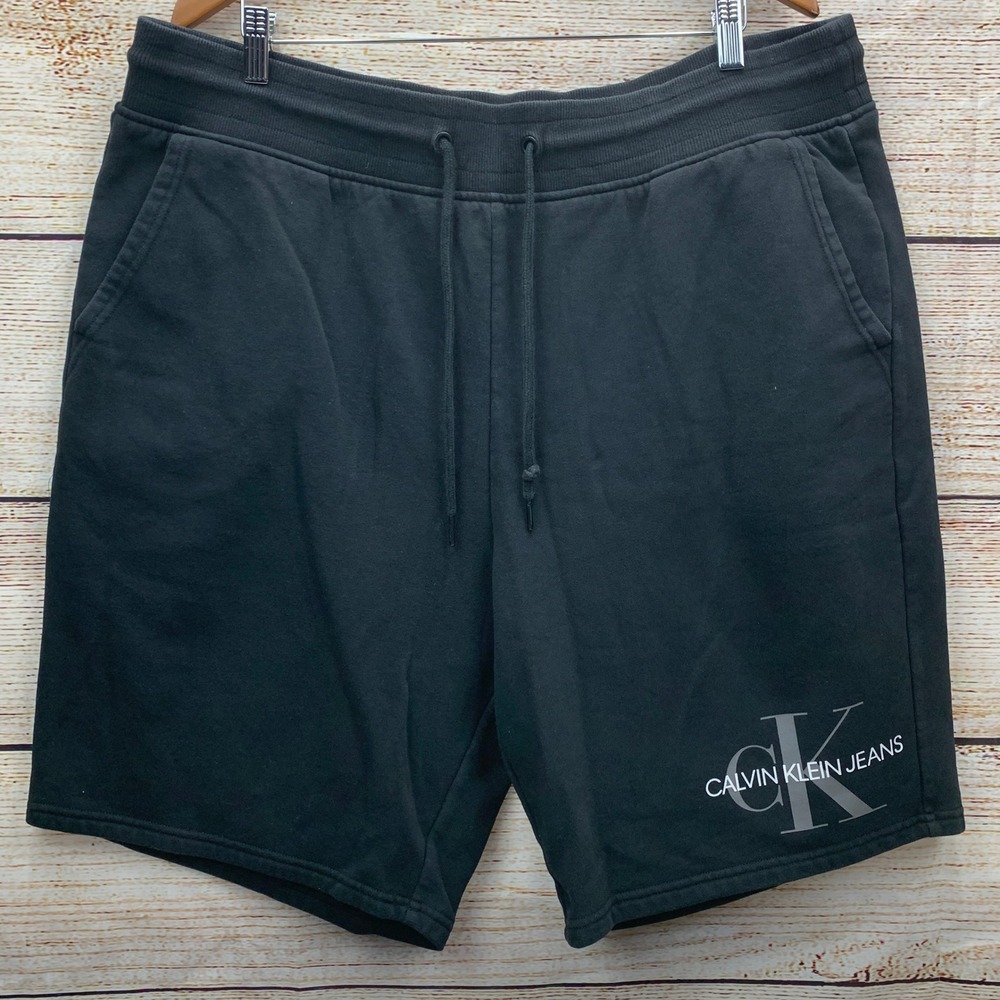 Calvin Klein Jeans Black Logo Sweat Shorts Mens XXL Cotton Blend Drawstring